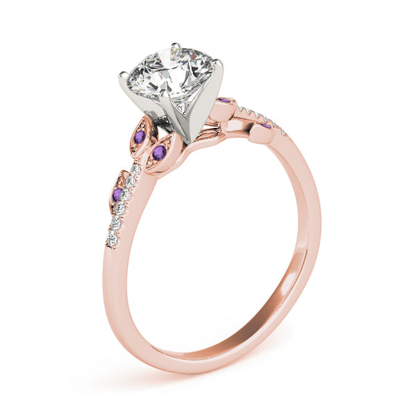 Amethyst & Diamond Vine Leaf Engagement Ring Setting 14K Rose Gold (0.10ct)