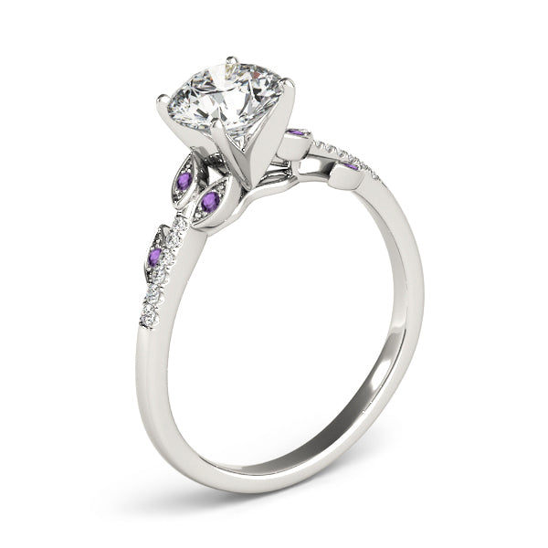 Amethyst & Diamond Vine Leaf Engagement Ring 14K White Gold (0.10ct)