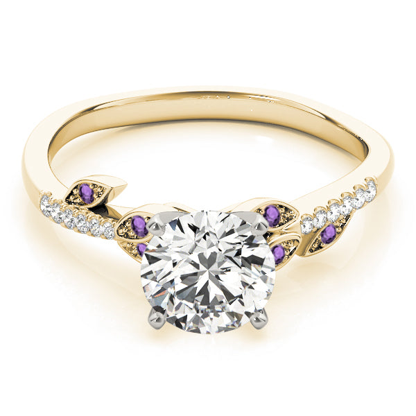 Amethyst & Diamond Vine Leaf Engagement Ring Setting 14K Yellow Gold (0.10ct)