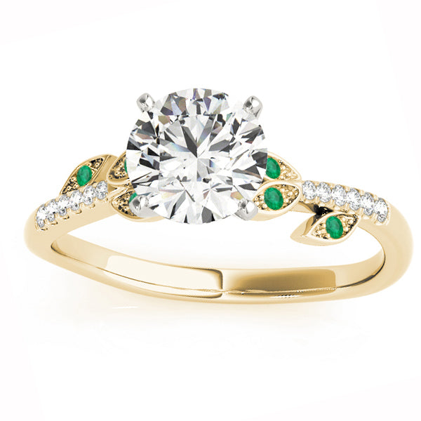 Emerald & Diamond Vine Leaf Engagement Ring Setting 14K Yellow Gold (0.10ct)