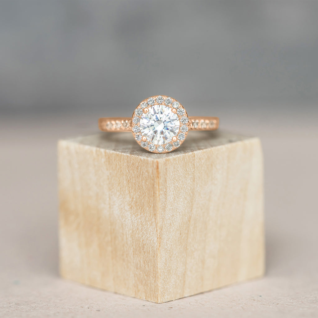 Lab Diamond Halo Engagement Ring 14k Rose Gold (1.29ct)