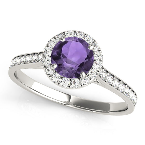 Lab Diamond Halo Lab Amethyst Engagement Ring 18k White Gold (1.29ct)