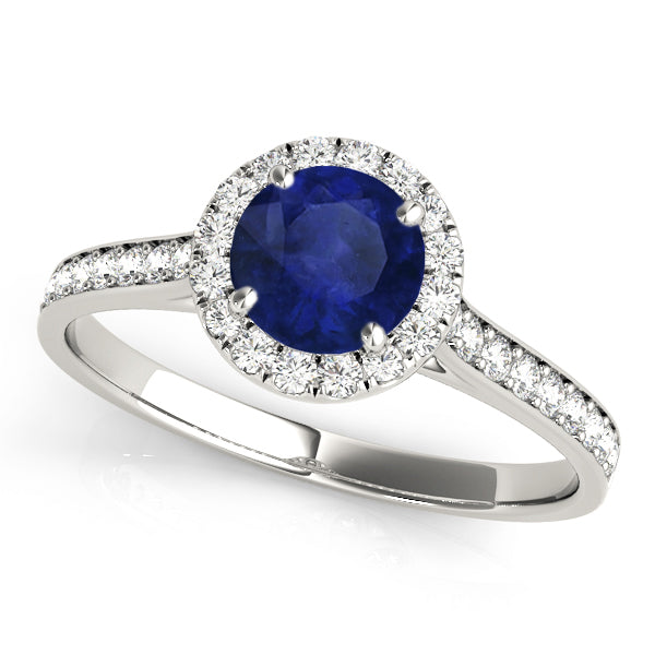 Lab Diamond Halo Lab Blue Sapphire Engagement Ring 18k White Gold (1.29ct)