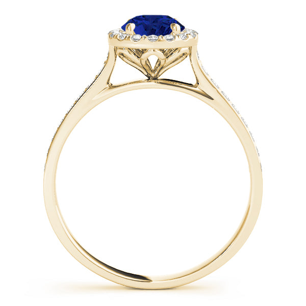 Lab Diamond Halo Lab Blue Sapphire Engagement Ring 18k Yellow Gold (1.29ct)