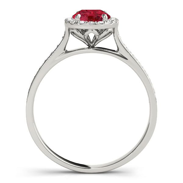 Lab Grown Diamond Halo Lab Ruby Engagement Ring 14k White Gold (1.29ct)