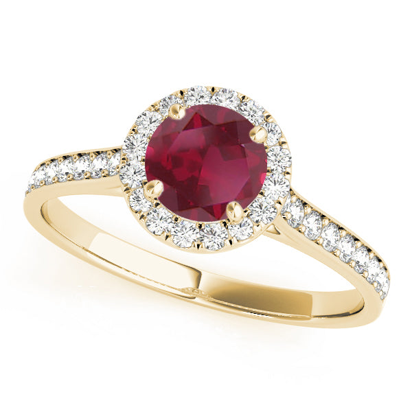 Lab Diamond Halo Lab Ruby Engagement Ring 18k Yellow Gold (1.29ct)