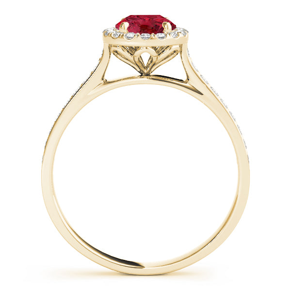 Lab Diamond Halo Lab Ruby Engagement Ring 18k Yellow Gold (1.29ct)