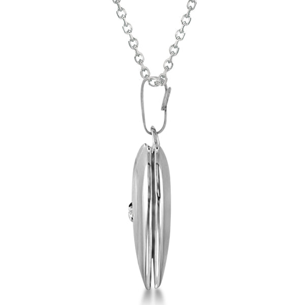 Petite Heart Photo Locket w/ Diamond Accent Women 14k White Gold .01ct