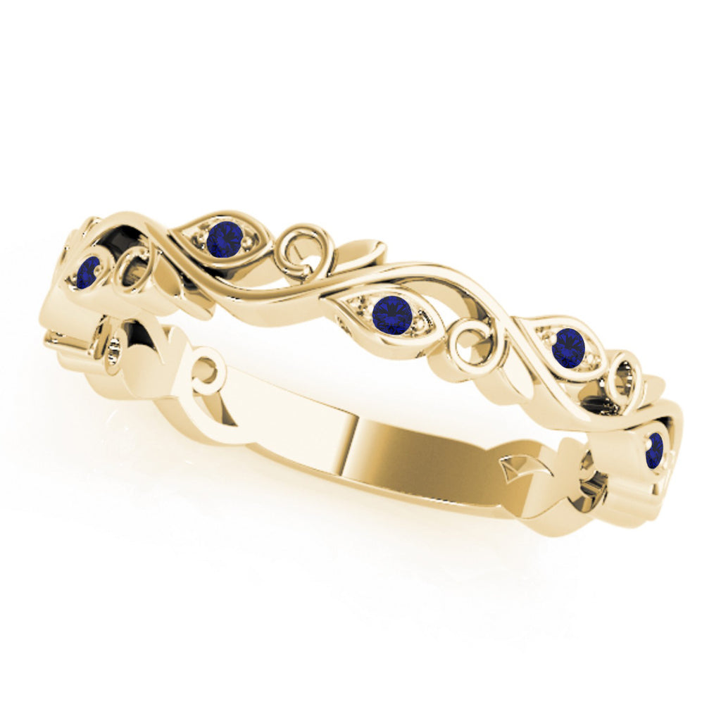 Blue Sapphire Leaf Fashion Ring Wedding Band 14k Yellow Gold (0.05ct)