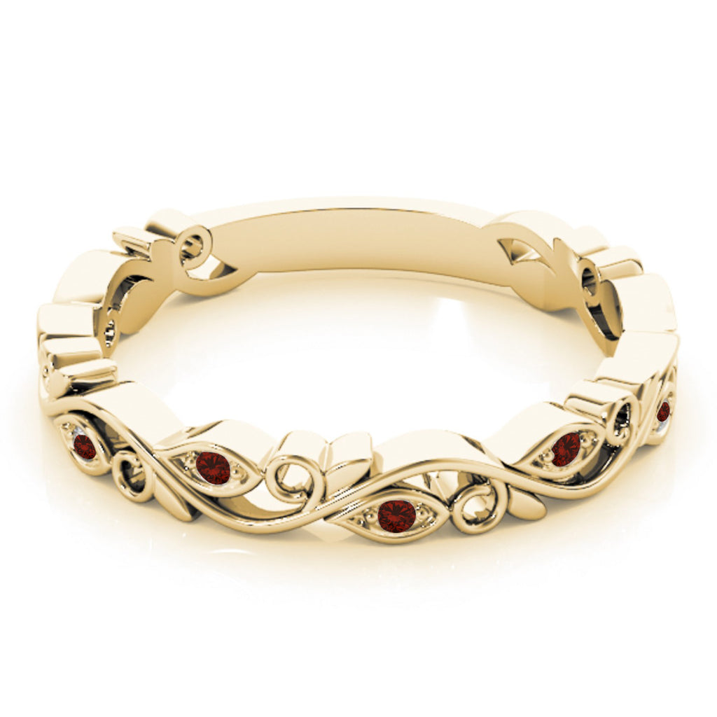 Garnet Leaf Fashion Ring Wedding Band 14k Yellow Gold (0.05ct)