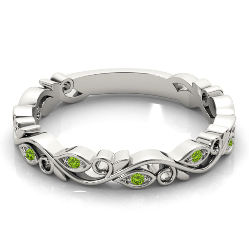 Peridot Leaf Fashion Ring Wedding Band 14k White Gold (0.05ct)