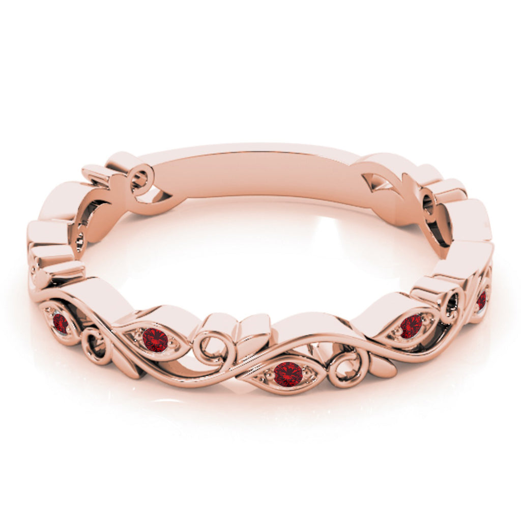 Ruby Leaf Fashion Ring Wedding Band 14k Rose Gold (0.05ct)