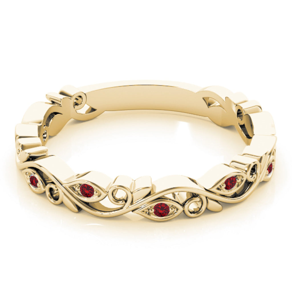 Ruby Leaf Fashion Ring Wedding Band 14k Yellow Gold (0.05ct)