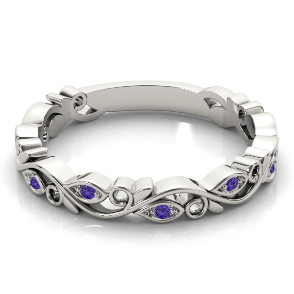 Tanzanite Leaf Fashion Ring Wedding Band 14k White Gold (0.05ct)