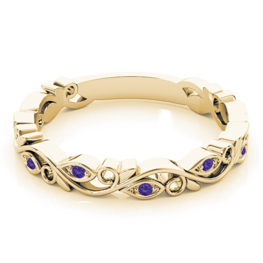 Tanzanite Leaf Fashion Ring Wedding Band 14k Yellow Gold (0.05ct)