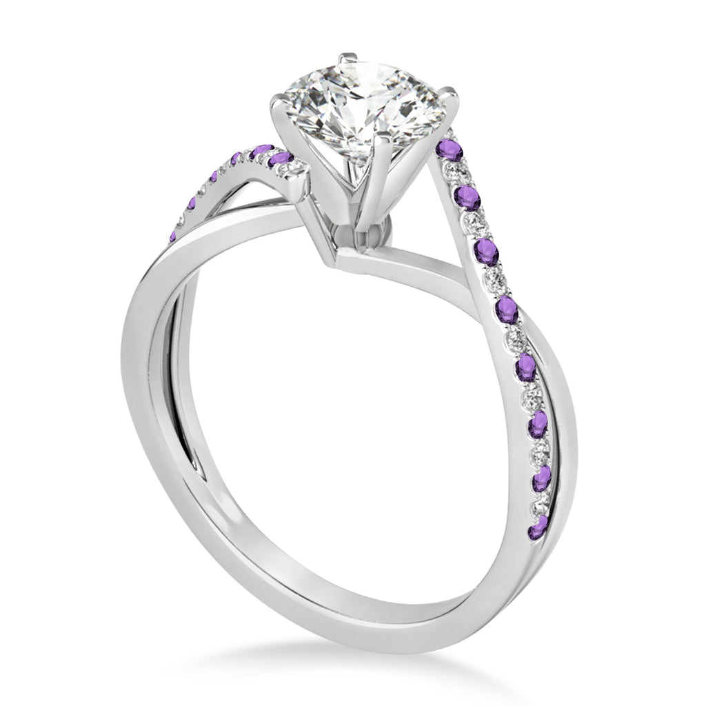 Diamond & Amethyst Bypass Semi-Mount Ring in 14k White Gold (0.14ct)
