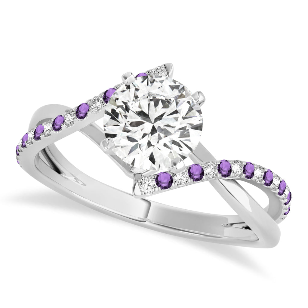 Diamond & Amethyst Bypass Semi-Mount Ring in 14k White Gold (0.14ct)