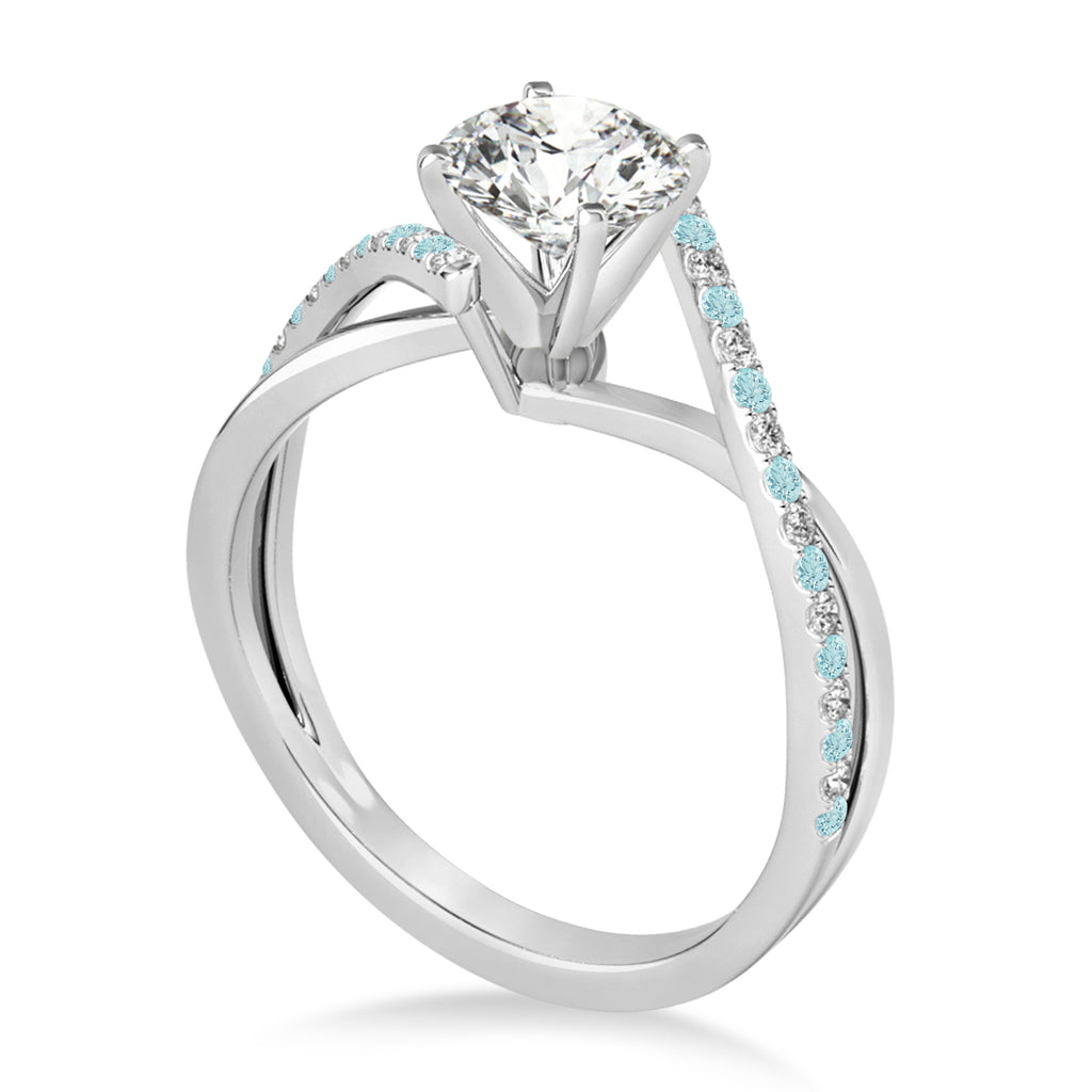 Diamond & Aquamarine Bypass Semi-Mount Ring in 14k White Gold (0.14ct)