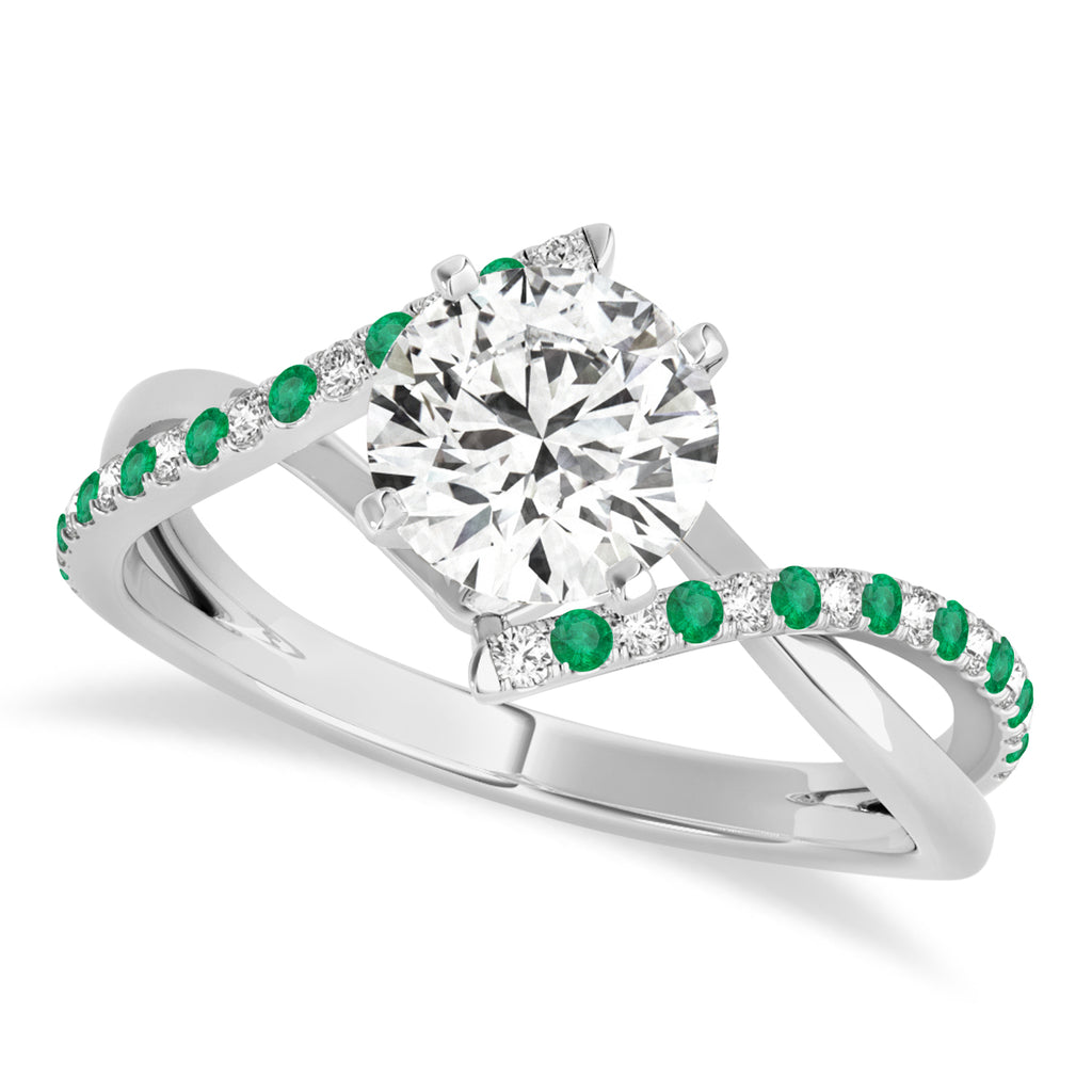 Diamond & Emerald Bypass Semi-Mount Ring in 14k White Gold (0.14ct)