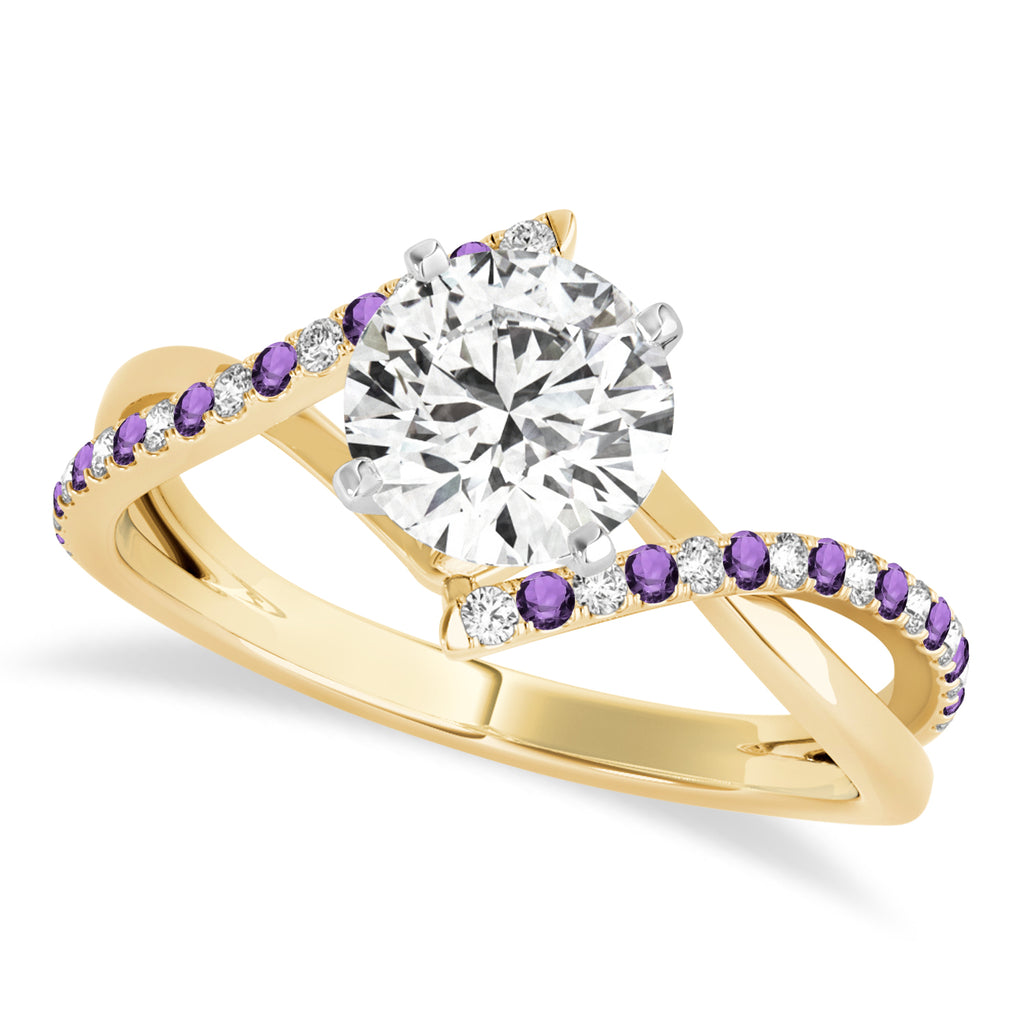 Diamond & Amethyst Bypass Semi-Mount Ring in 14k Yellow Gold (0.14ct)