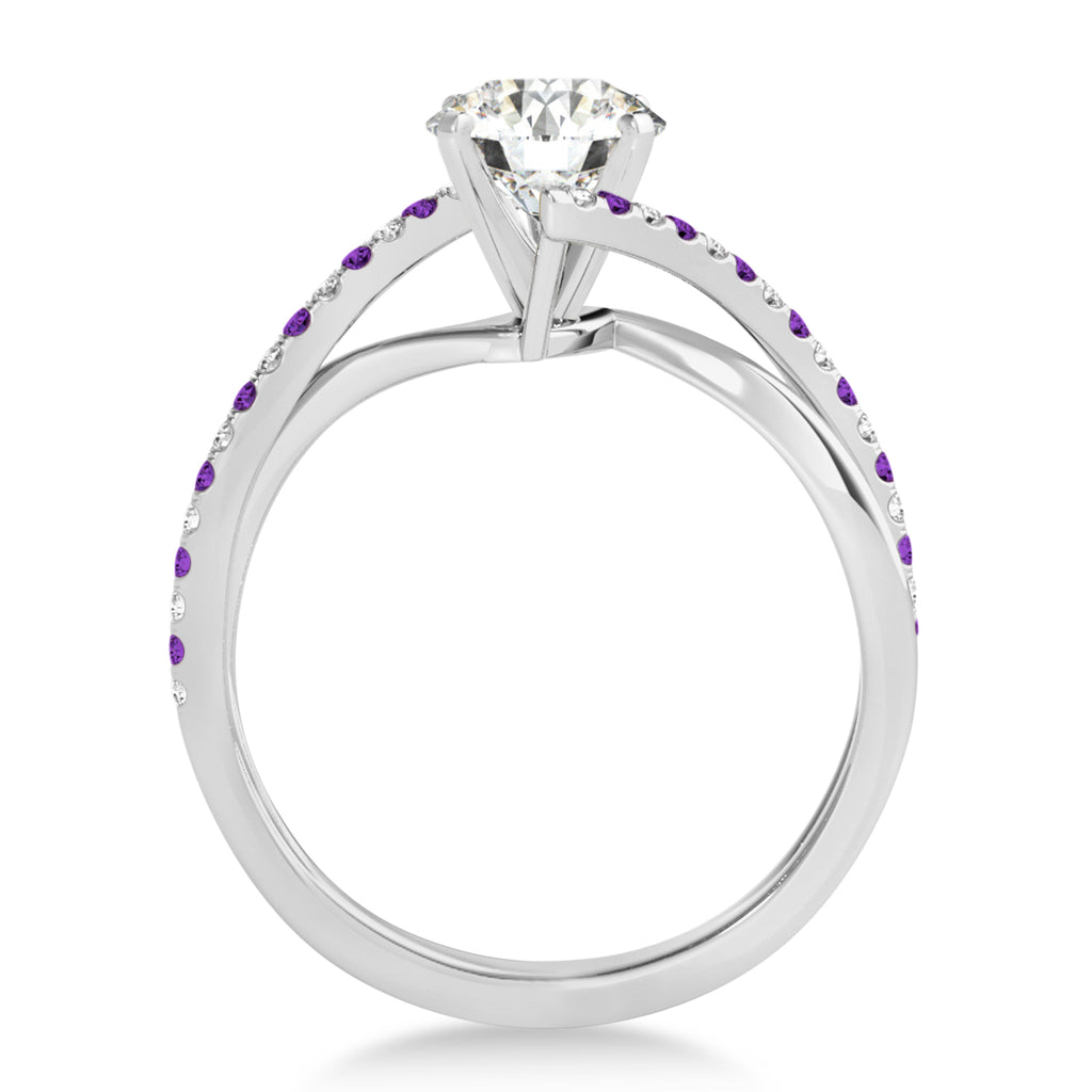 Diamond & Amethyst Bypass Semi-Mount Ring in 18k White Gold (0.14ct)