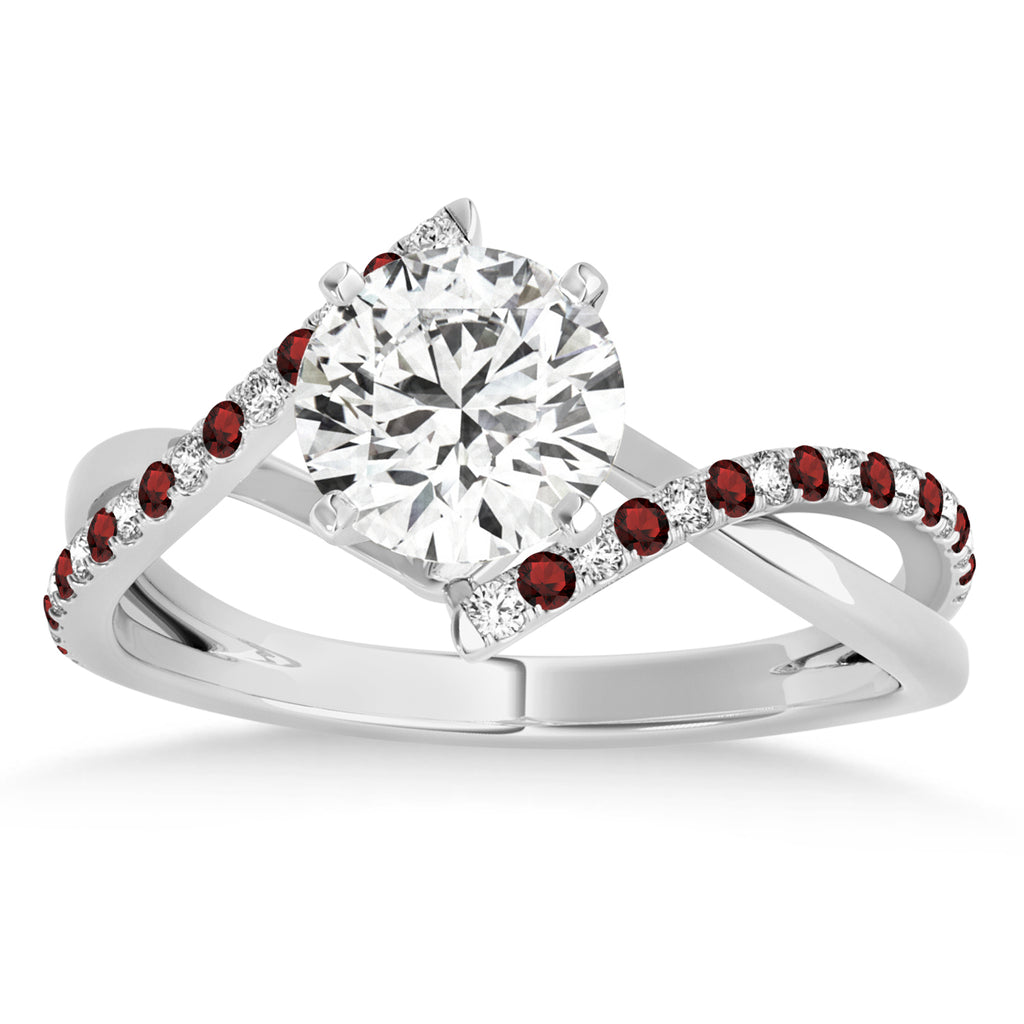 Diamond & Garnet Bypass Semi-Mount Ring in 18k White Gold (0.14ct)
