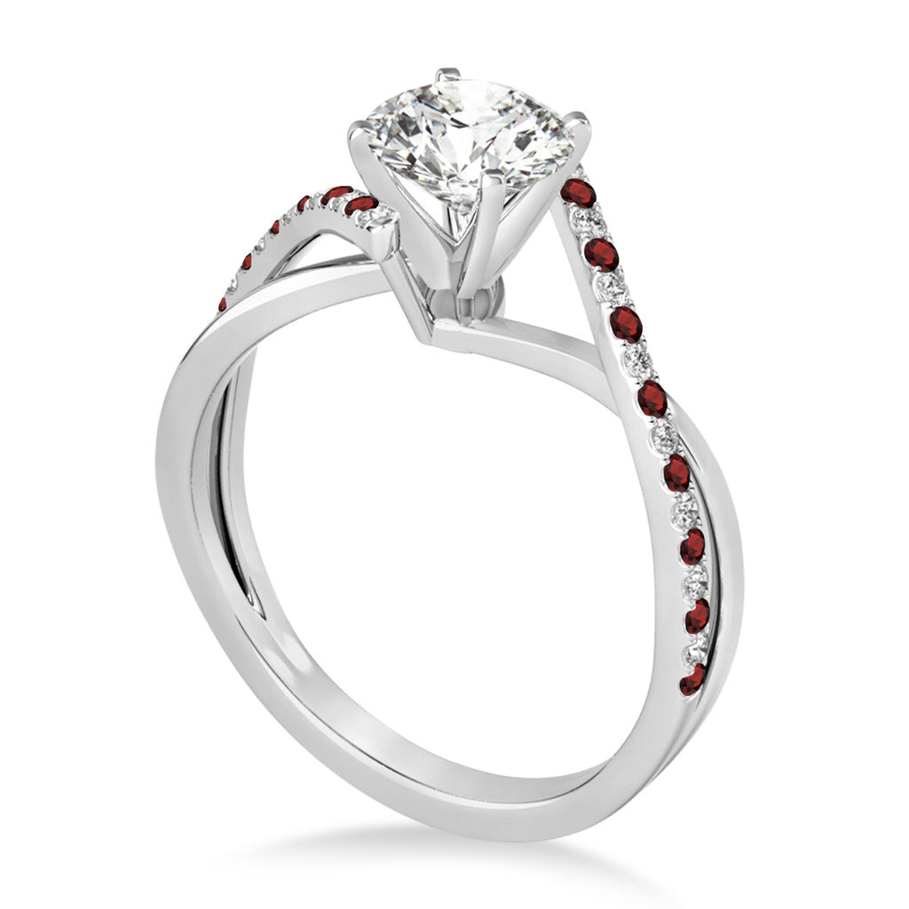 Diamond & Garnet Bypass Semi-Mount Ring in 18k White Gold (0.14ct)