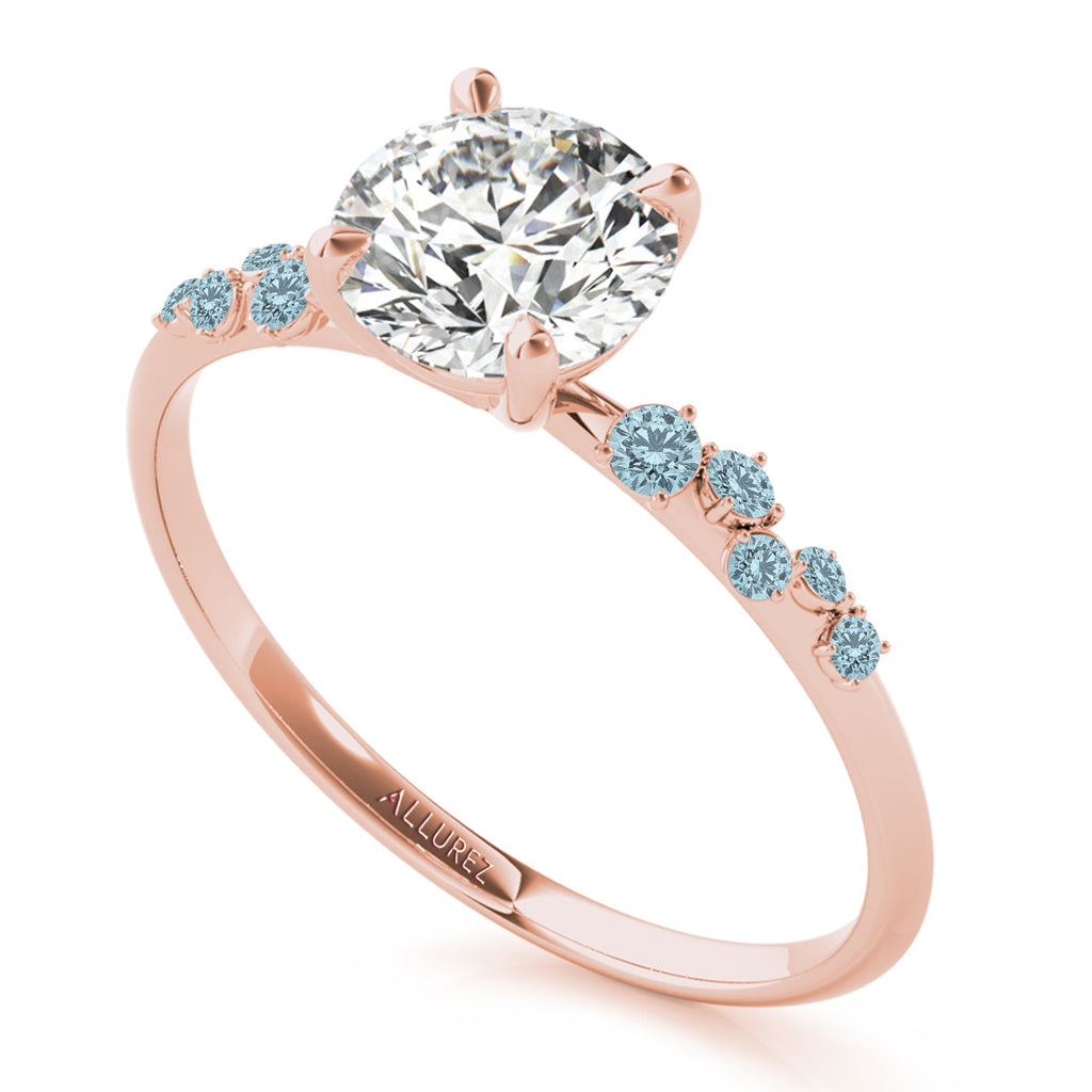 Scattered Lab Aquamarine Engagement Ring 14K Rose Gold (0.13ct)