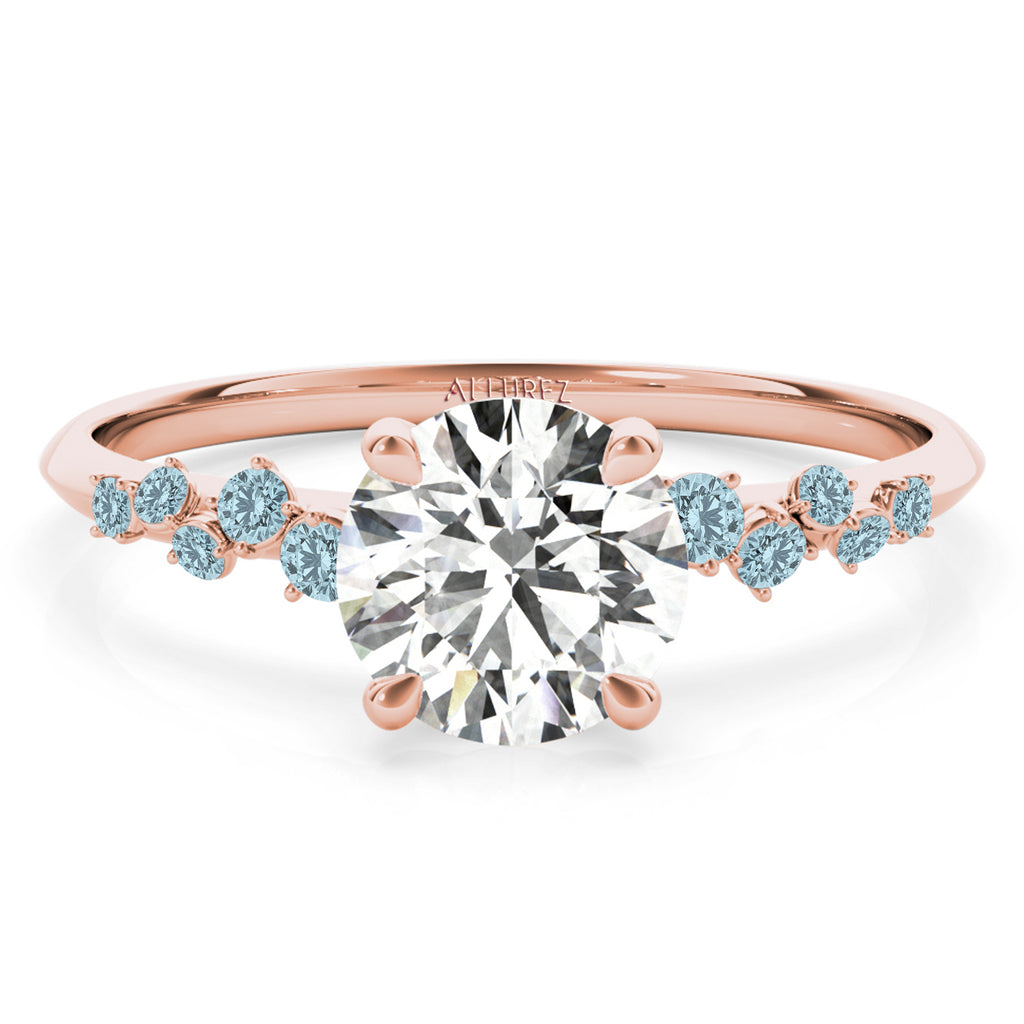 Scattered Lab Aquamarine Engagement Ring 14K Rose Gold (0.13ct)