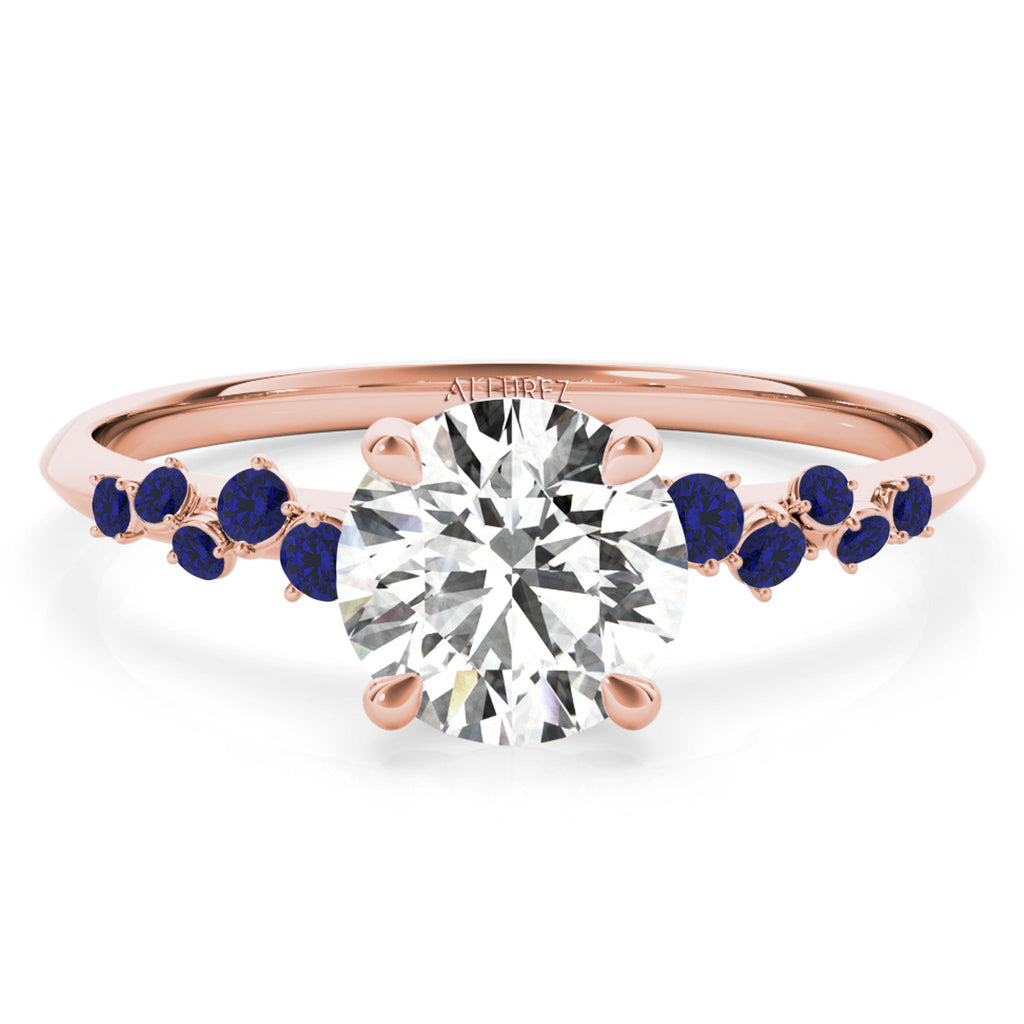 Scattered Lab Blue Sapphire Engagement Ring 14K Rose Gold (0.13ct)
