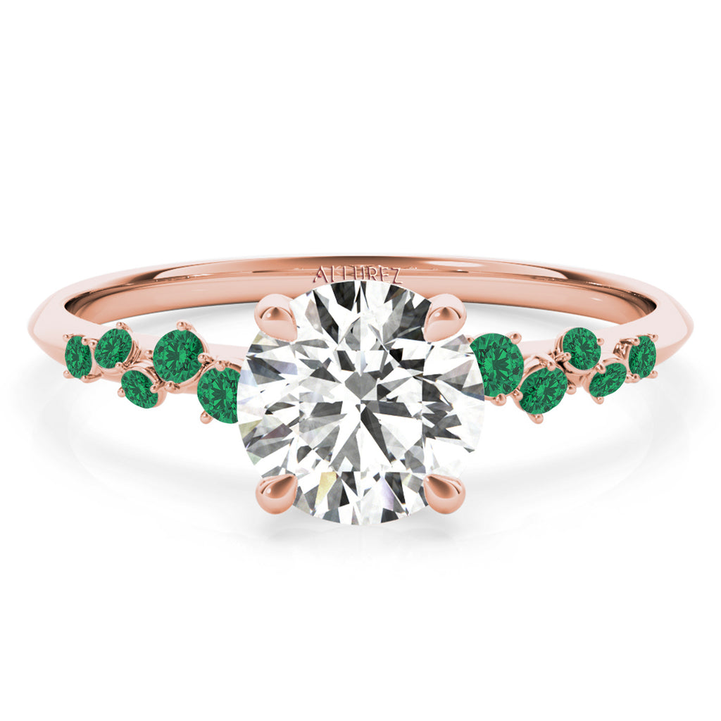 Scattered Lab Emerald Engagement Ring 14K Rose Gold (0.13ct)