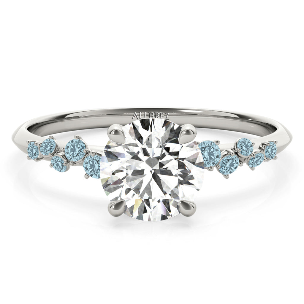 Scattered Lab Aquamarine Engagement Ring 14K White Gold (0.13ct)