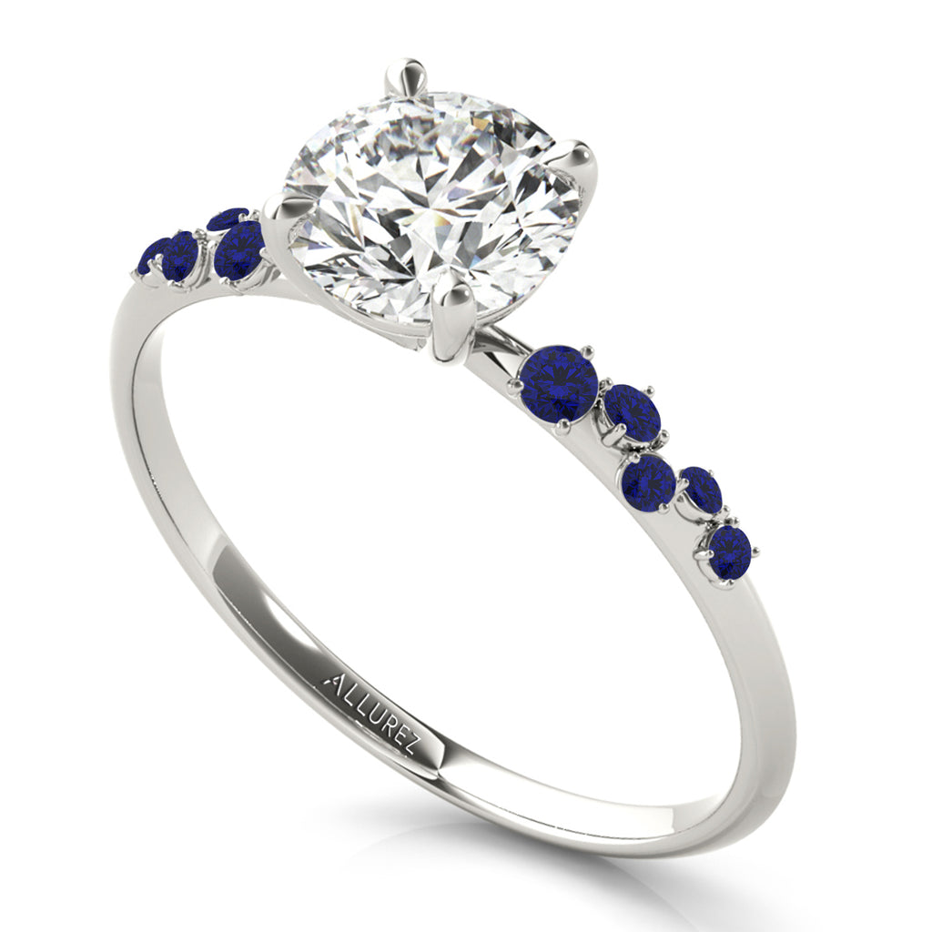 Scattered Blue Sapphire Engagement Ring 14K White Gold (0.13ct)