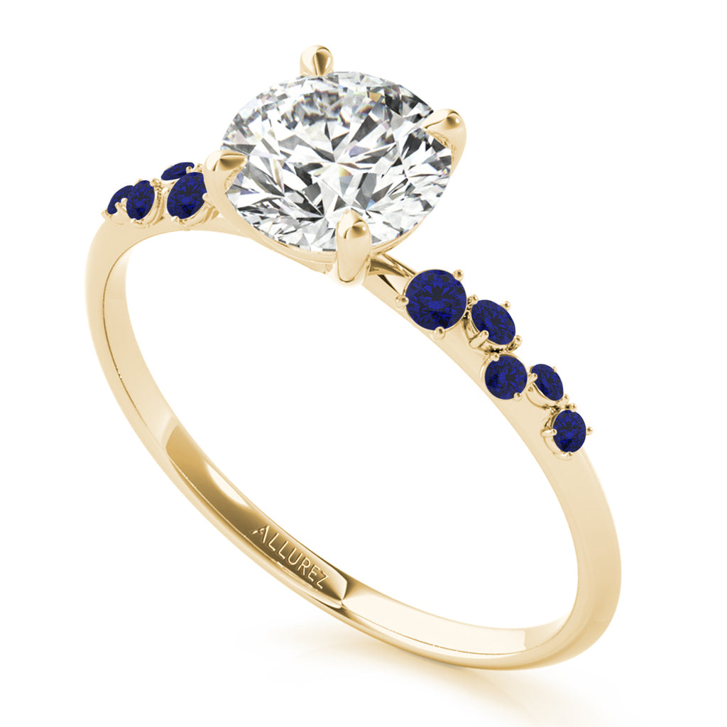 Scattered Lab Blue Sapphire Engagement Ring 14K Yellow Gold (0.13ct)