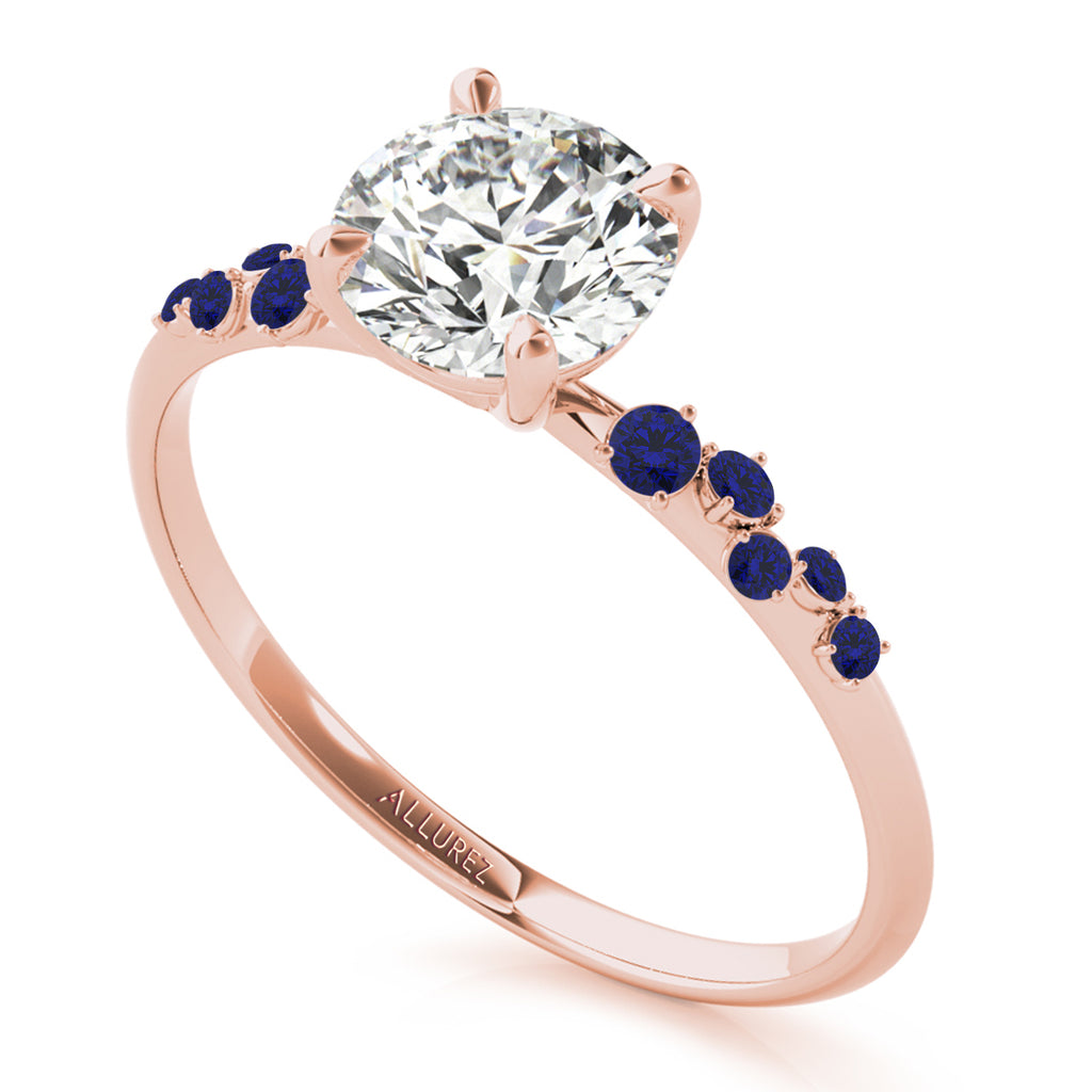 Scattered Lab Blue Sapphire Engagement Ring 18K Rose Gold (0.13ct)