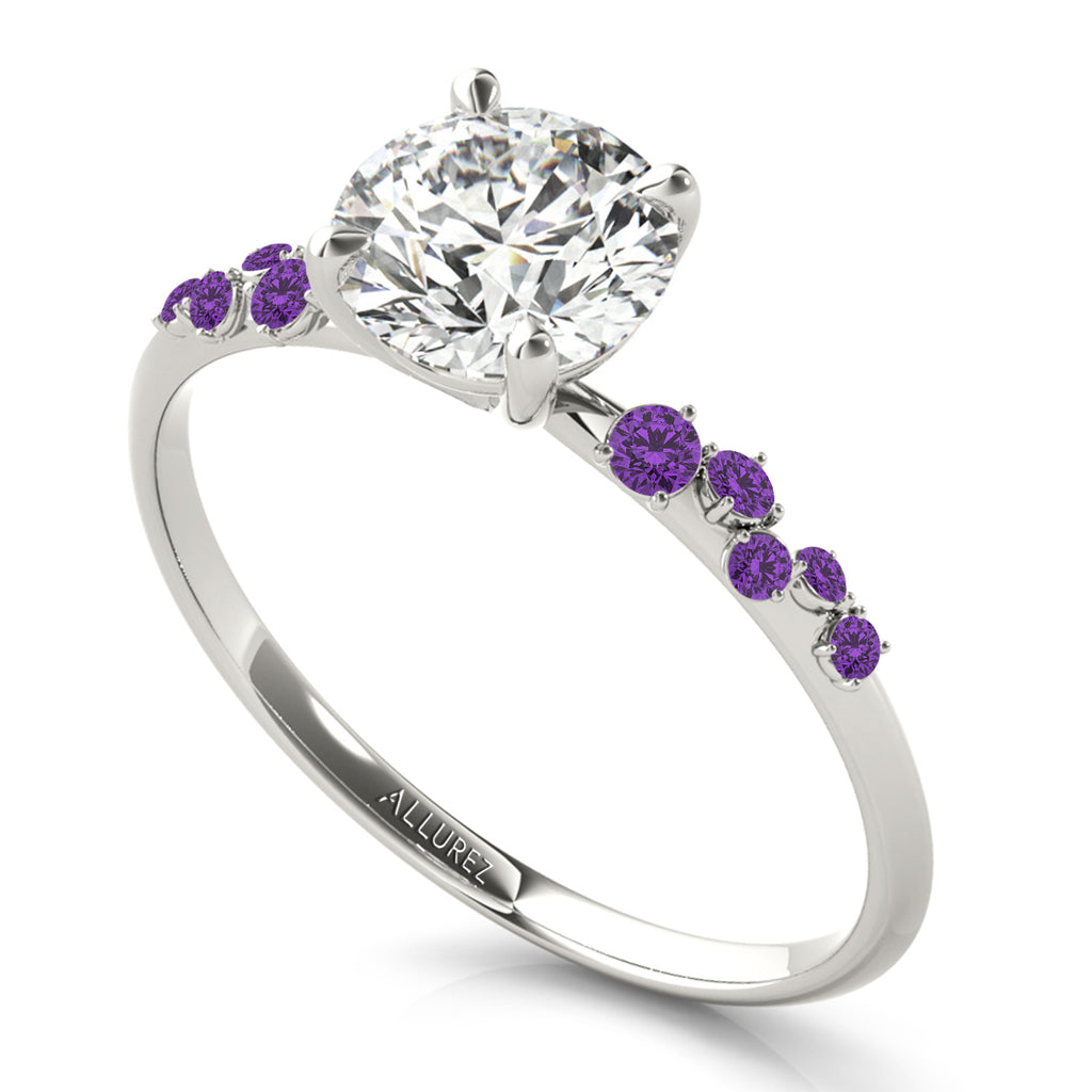 Scattered Amethyst Engagement Ring 18K White Gold (0.13ct)