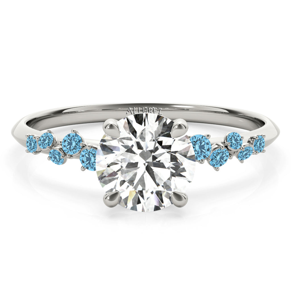 Scattered Blue Topaz  Engagement Ring 18K White Gold (0.13ct)