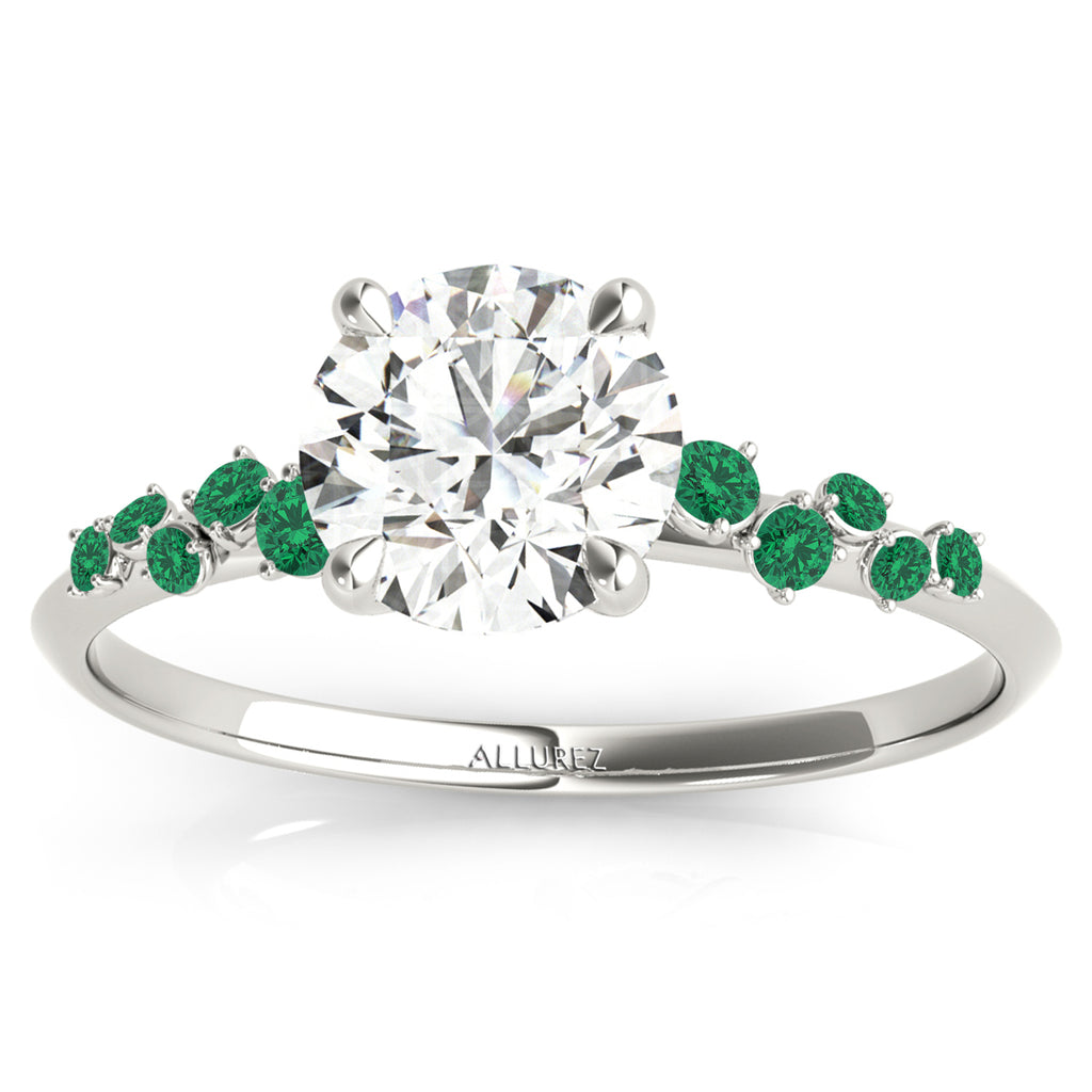 Scattered Lab Emerald Engagement Ring 18K White Gold (0.13ct)
