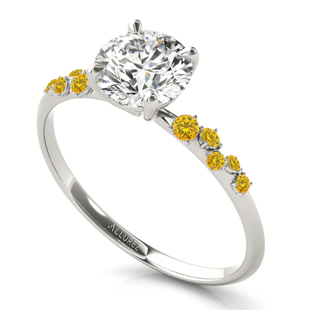 Scattered Yellow Sapphire Engagement Ring 18K White Gold (0.13ct)