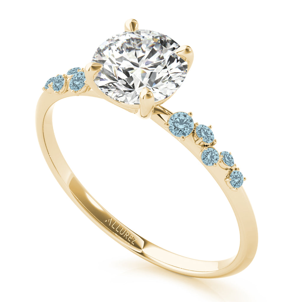 Scattered Lab Aquamarine Engagement Ring 18K Yellow Gold (0.13ct)
