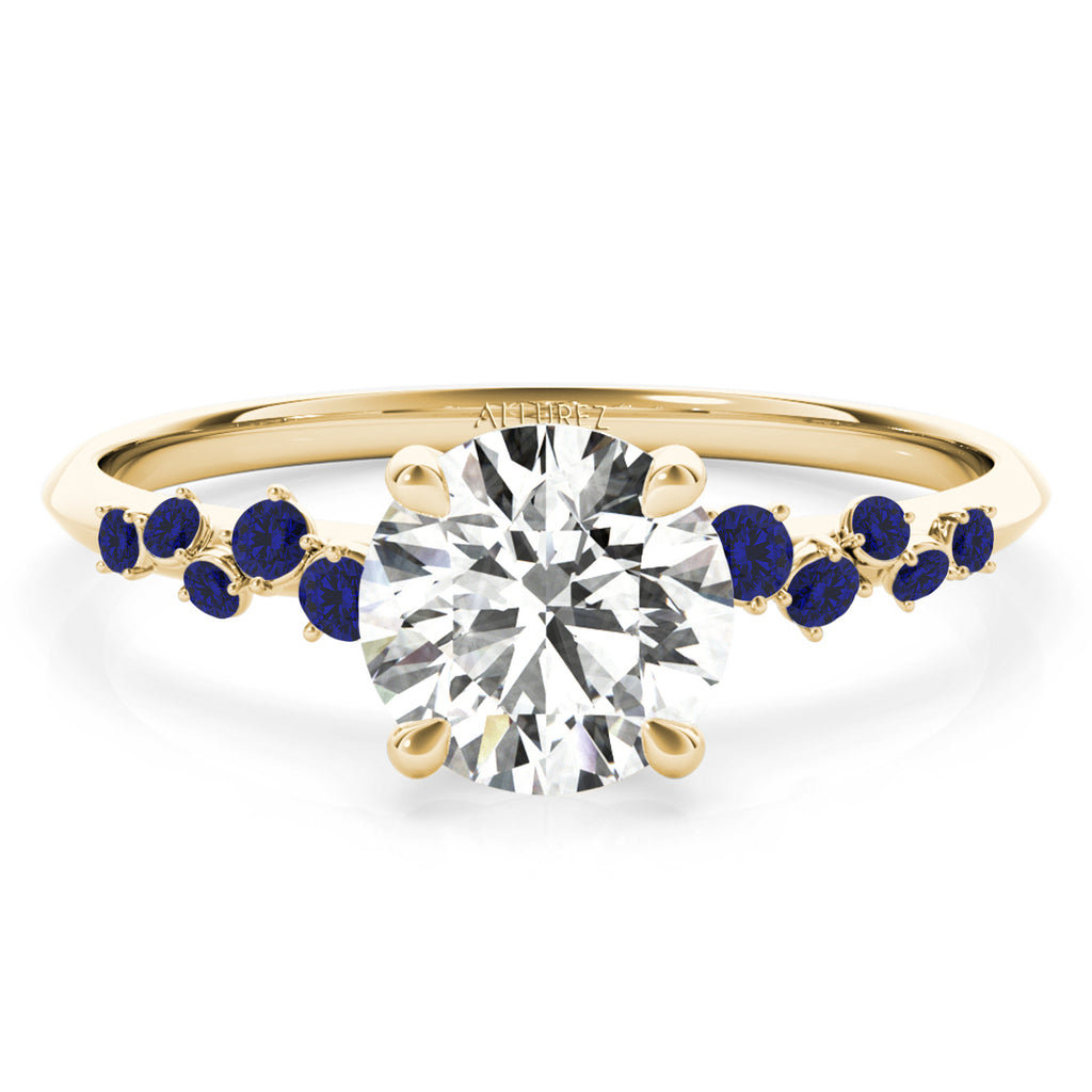 Scattered Lab Blue Sapphire Engagement Ring 18K Yellow Gold (0.13ct)