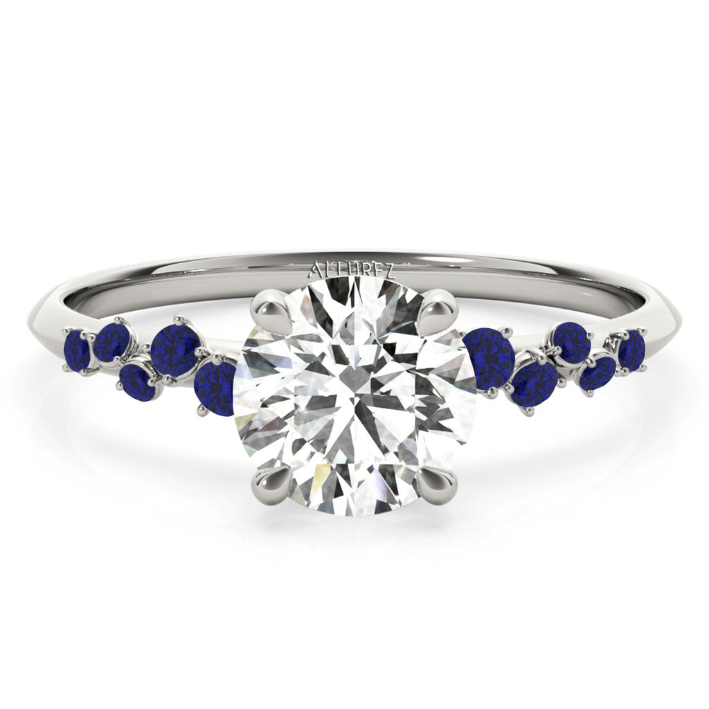 Scattered Lab Blue Sapphire Engagement Ring in Palladium (0.13ct)