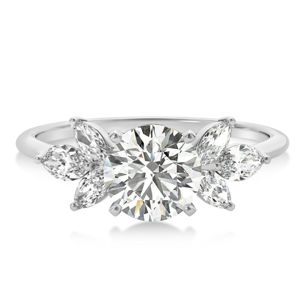Diamond Marquise Floral Engagement Ring 14k White Gold (0.50ct)