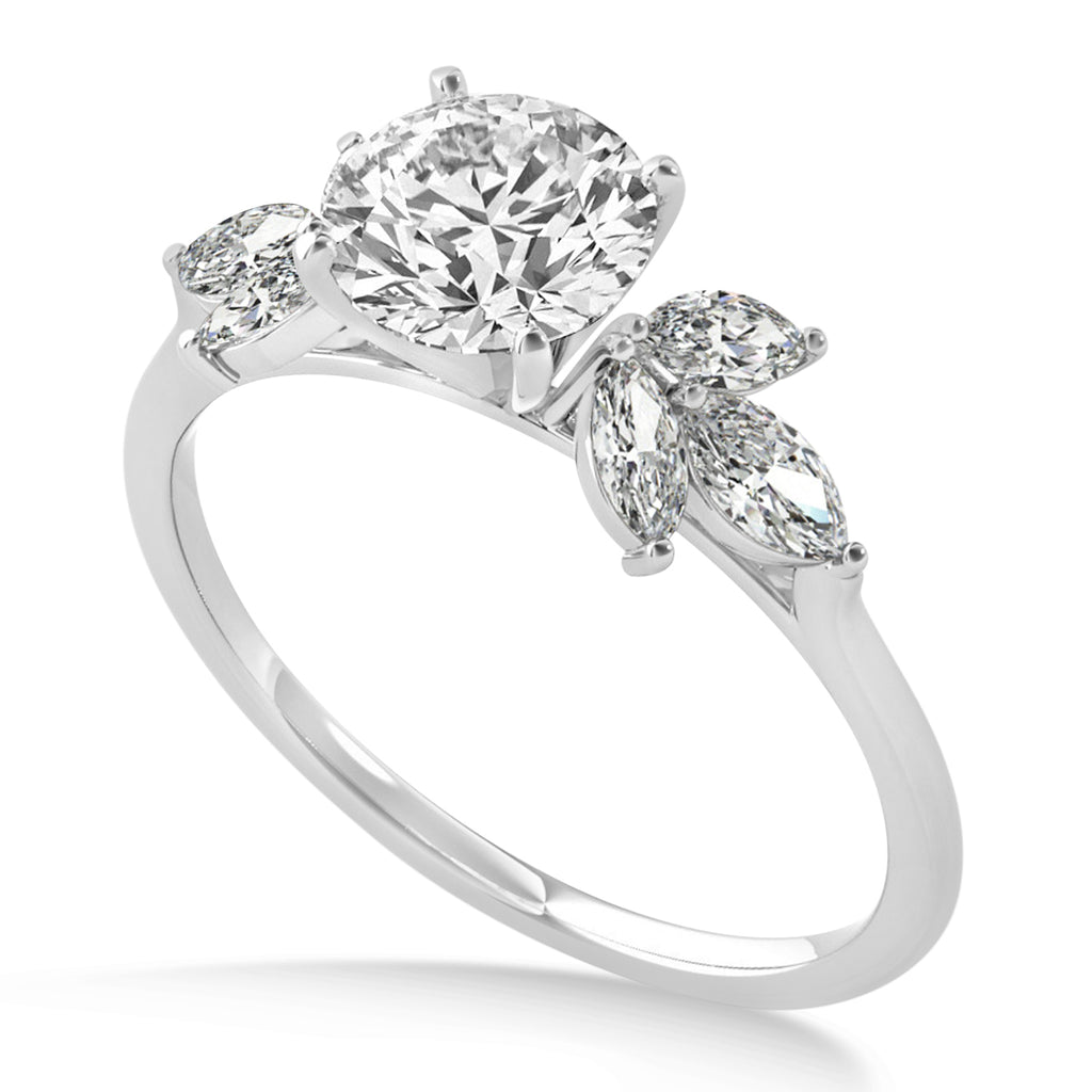 Diamond Marquise Floral Engagement Ring 14k White Gold (0.50ct)
