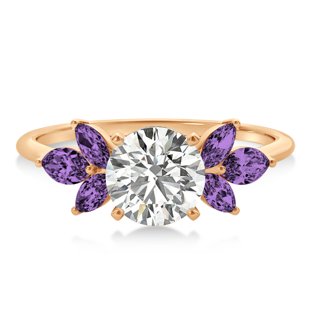 Amethyst Marquise Floral Engagement Ring 14k Rose Gold (0.50ct)