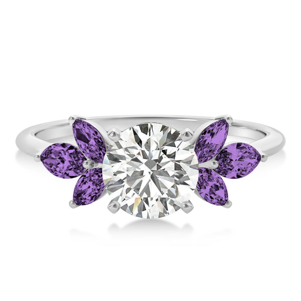 Amethyst Marquise Floral Engagement Ring 14k White Gold (0.50ct)