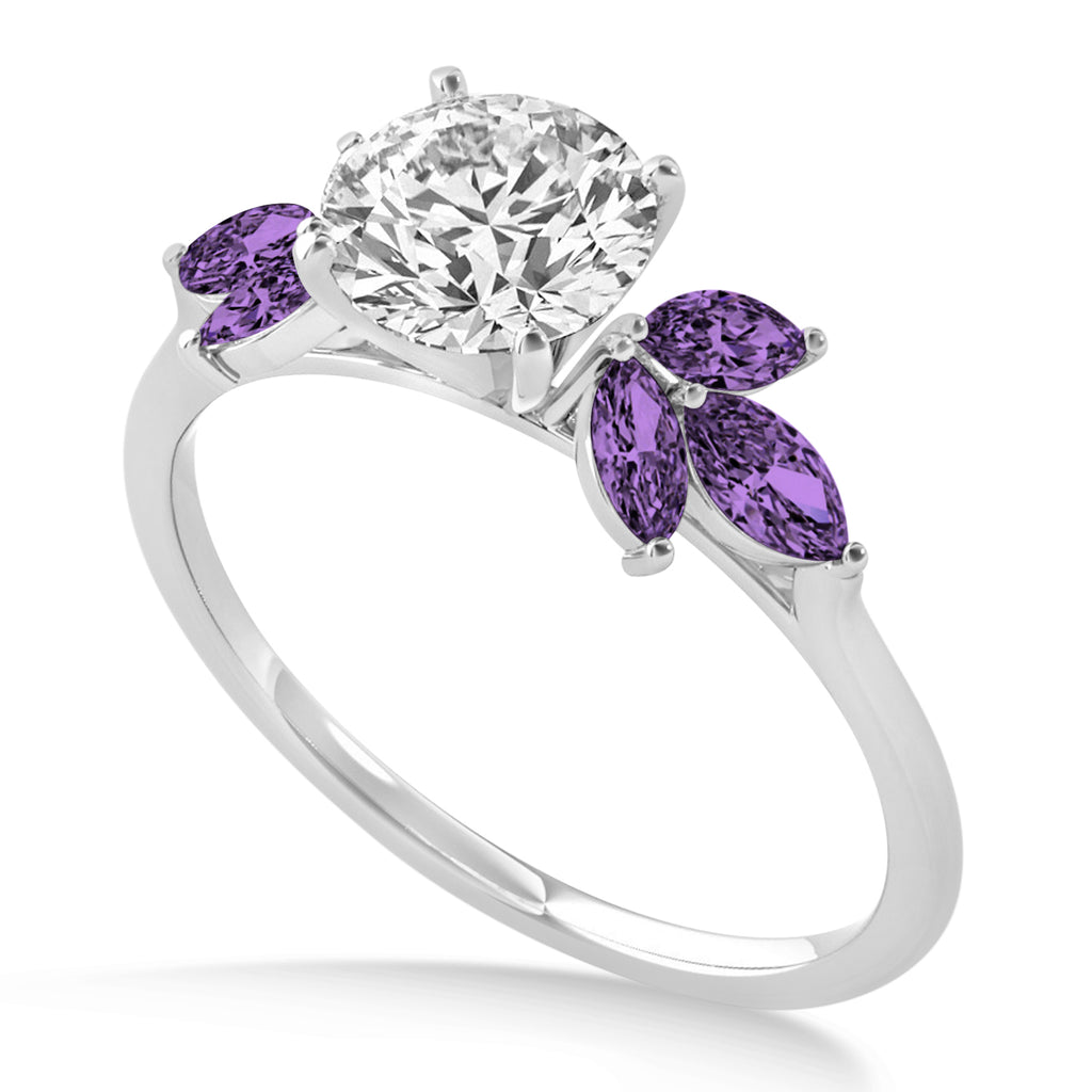 Amethyst Marquise Floral Engagement Ring 14k White Gold (0.50ct)