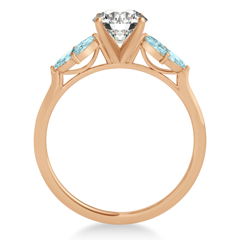 Aquamarine Marquise Floral Engagement Ring 14k Rose Gold (0.50ct)