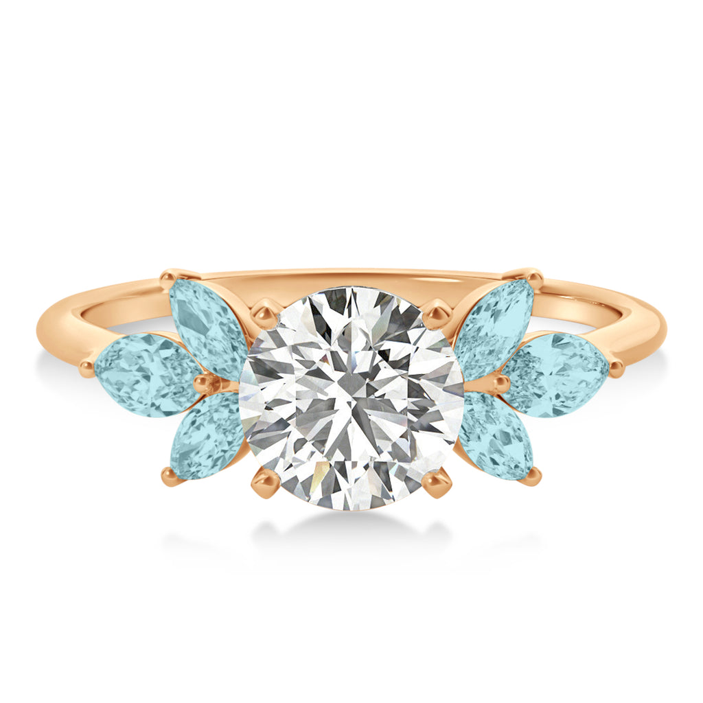 Aquamarine Marquise Floral Engagement Ring 14k Rose Gold (0.50ct)
