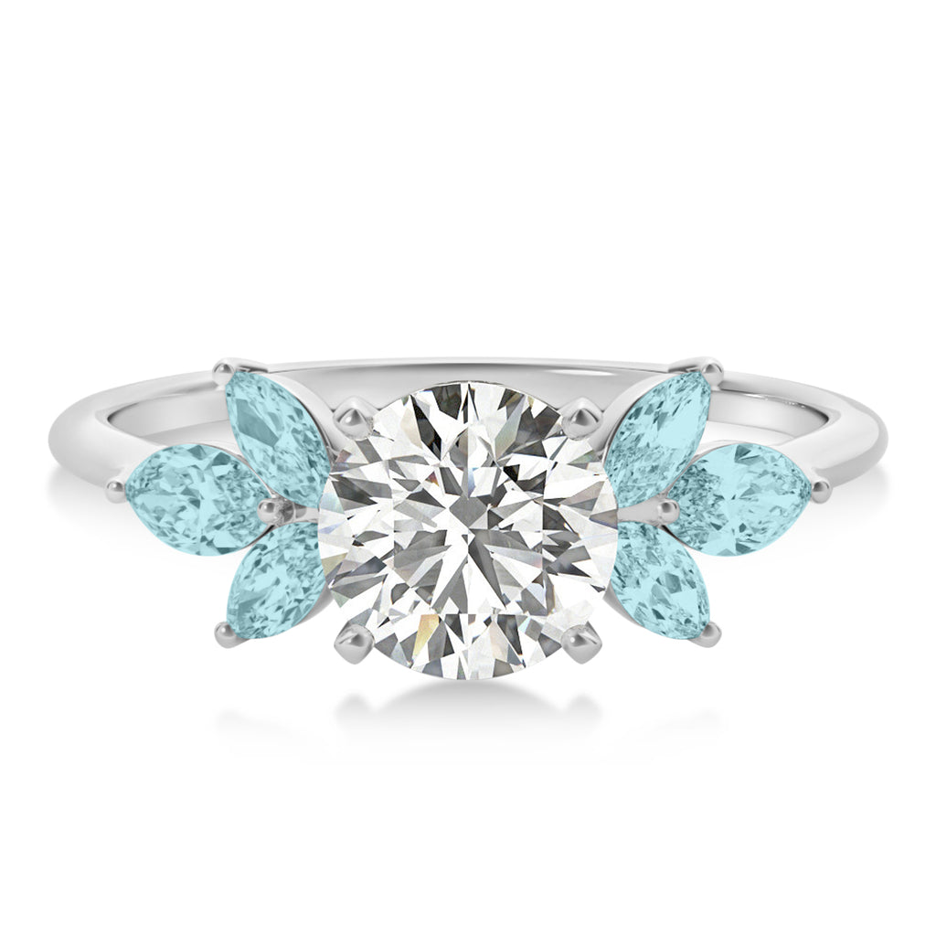 Aquamarine Marquise Floral Engagement Ring 14k White Gold (0.50ct)